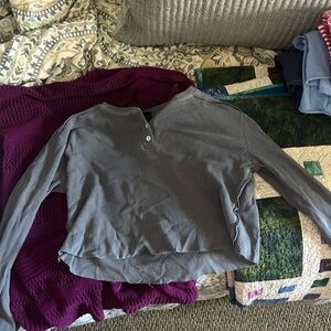 Target Women's Long Sleeve Ribbed Henley Top in Gray